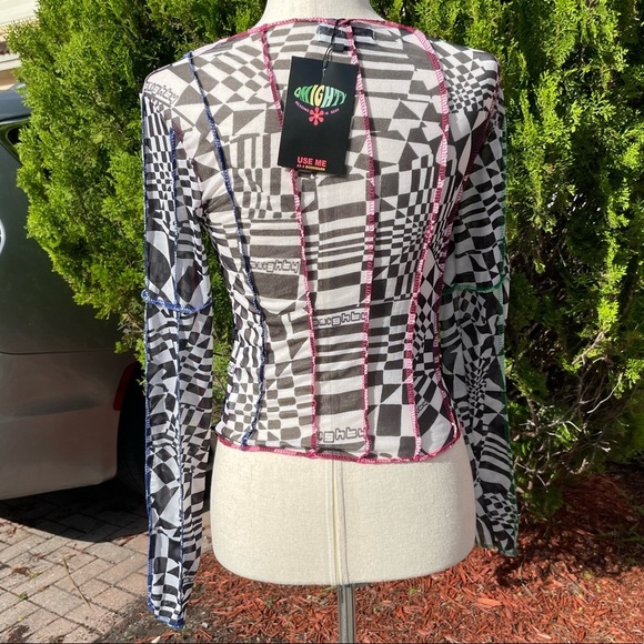OMighty Mesh Long Sleeve Psychedelic Print Top Size Small - Picture 7 of 10